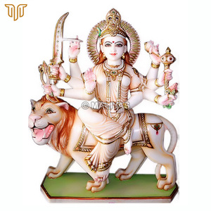 Marble Durga Maa Statue on Lion | Handcrafted Multi-Armed Durga Mata Murti with Ornate Halo by MALIYAS Jaipur - Product Image 2