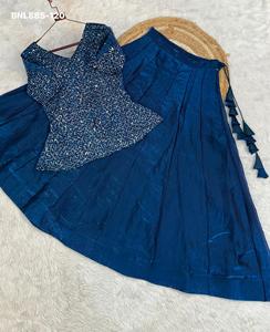 Party wear Fancy Satin with Solid & Kali Pattern <b>Flared</b> Lehenga & <b>Sequin</b>-Pipe Embroidery Peplum-Choli Ready Set Indian Supplier - Product Image 5