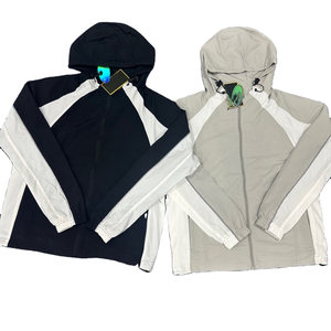 Conjunto de dos piezas para hombre, informal, de color sólido, ropa deportiva de algodón, chaqueta cortavientos y pantalones cortos con capucha y cremallera. - Product Image 6