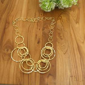Gold Brass <b>Statement</b> <b>Necklace</b> for Women | Hammered Circle Link Chain <b>Necklace</b> | Fashion Jewelry OEM ODM Manufacturer - Product Image 2