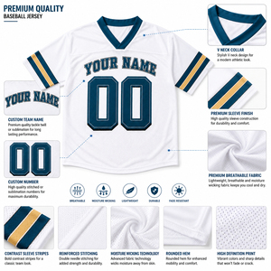 Maillot de football américain personnalisé pour homme, blanc, en mesh, col en V, manches courtes, respirant, impression sublimée, numéros d'équipe 00, votre nom - Product Image 6