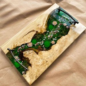 Customized Resin Art Wooden Serving <b>Tray</b> For Luxury Home Kitchen And Decorative Centerpiece Display Purpose - Product Image 5
