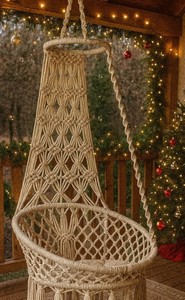 Macrame Swing <b>Chair</b>, Boho <b>Hanging</b> <b>Chair</b> for Indoor Outdoor, Cozy Balcony Swing Seat, Handmade - Product Image 4