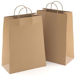 Sacs cadeaux en papier kraft brun en vrac de 13x7x17 pouces avec poignées 150 GSM Pack 200 sacs à provisions en papier pour cadeaux - Product Image 1