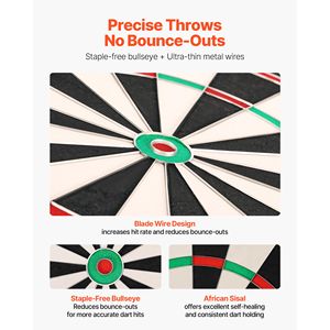 High Grade Self Healing Sisal Fiber Dartboard 17.7\" Blade Wire Bullseye with Rotating Number Ring <b>Staple</b> Free Dart Board - Product Image 3