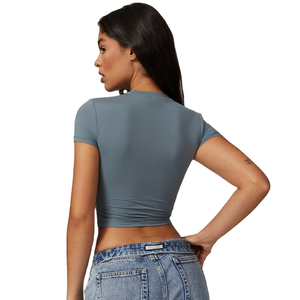 Camiseta Corta de Alta Calidad Personalizada para Mujer, Ecológica, Transpirable, de Secado Rápido, Ajustada, de Algodón, con Hombros Caídos, 220g, Estilo Urbano - Product Image 3