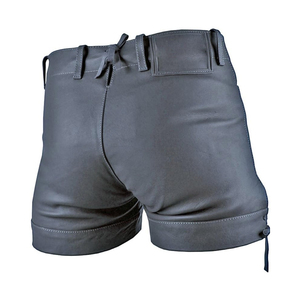 Shorts en cuir bleu taille haute pour homme avec fermeture éclair, style moto - Product Image 3