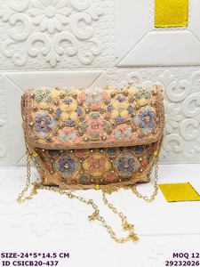 Luxury Handmade Floral Beaded Evening <b>Clutch</b> Bag Women | Embroidered Party <b>Wedding</b> Sling Purse Chain | Designer Bridal - Product Image 4