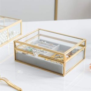 Caja de Cristal con Borde de Latón Antiguo para Venta al por Mayor, Organizador de Maquillaje para Encimera, Caja Transparente para Guardar Joyas, Caja de Recuerdos de Cristal - Product Image 3