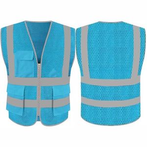 Gilet de sécurité réfléchissant personnalisé à haute visibilité, certifié ANSI Classe 2 EN ISO 20471, en coton respirant, avec LED clignotante fluorescente - Product Image 4