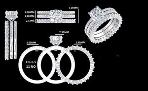 แหวนหมั้นเพชรโมอิสซาไนต์ทรงคุชชั่นคัท 1.65 กะรัต ชุดแหวนสามวงสำหรับผู้หญิง ทองคำขาว 14K แท้ ชุดเจ้าสาวประดับมุกน้ำจืด - Product Image 6