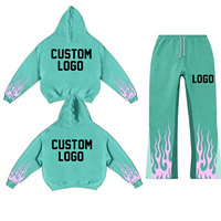 Ensemble survêtement femme personnalisé : sweat à capuche oversize et pantalon évasé, imprimé streetwear, hiver, poids moyen, 100% coton, grandes tailles