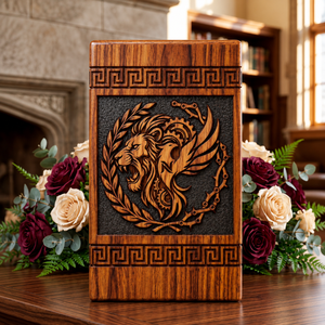 Wooden Urn <b>Memorial</b> Keepsake Box Carved Lion Pattern Cremation Ash Container Decorative Funeral <b>Gift</b> - Product Image 2