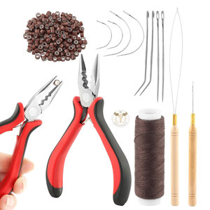 Professional 3-Hole Hair Extension Pliers Sewing Tool Kit with Loop <b>Needle</b>, Pulling Hook & Micro Ring <b>Beads</b> - Product Image 1