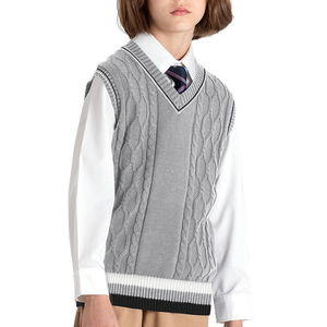 Chaleco de Punto con Cuello en V para Niños, Suéter sin Mangas de Algodón con Trenzas, Chaleco de Uniforme Escolar - Product Image 6