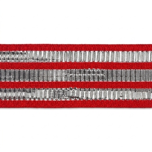 ริบบิ้นลายทางสีแดงเงินเมทัลลิกขนาด 25 มม. ของบริษัทนีลกามัล อินดัสทรีส์ ริบบิ้นตกแต่งแบบทอซารีสำหรับเสื้อผ้าและบรรจุภัณฑ์ - Product Image 2
