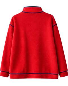 Sweat-shirt rouge surdimensionné en polaire pour femme avec col à boutons, poche kangourou, liseré contrastant, épais, décontracté pour l'hiver - Product Image 2