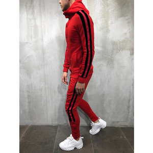 Conjunto Deportivo Rojo para Hombre, Manga Larga, con Capucha, Cierre de Botones, Bolsillos Laterales, Ropa Deportiva Informal, Transpirable, para Invierno, 100% Algodón, 2 en 1 - Product Image 3