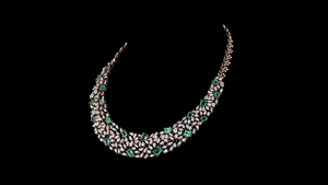 Collar de Diamantes Cultivados en Laboratorio de Lujo con Esmeralda |   Collar llamativo para la fiesta nupcial |   Plata S925 con baño de oro rosa y corte marquesa - Product Image 3