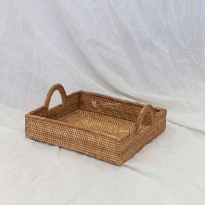 Wicker Rattan Storage <b>Tray</b> Set, Natural Rectangular Wicker <b>Trays</b> with Handles for Home Organization, Bathroom, and Kitchen - Product Image 3