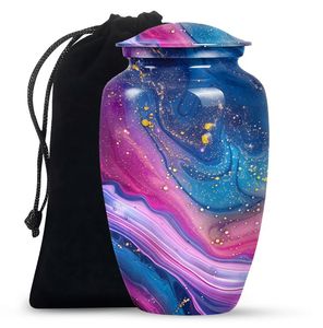 Urne en aluminium avec sac en velours pour cendres humaines taille adulte - Pochette de rangement protectrice Urne funéraire en métal - Product Image 1