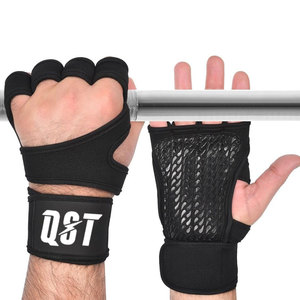 Customizable Half-<b>finger</b> Cross Training Synthetic Leather Mesh Fabric Gloves Adjustable Wrist Wrap <b>Strap</b> for Gym Fitness Sports - Product Image 4