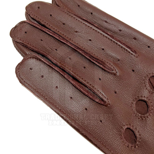 Classic Brown <b>Leather</b> <b>Driving</b> <b>Gloves</b> <b>for</b> <b>Men</b> Perforated Full Finger Knuckle Cutout Snap Button Wrist Closure Custom OEM - Product Image 5