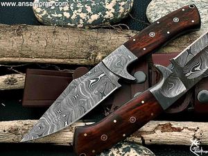 Cuchillo Plegable Forjado a Mano de Acero de Alto Carbono con Espiga Completa y Punta Caída, Multifuncional para Exteriores, Bricolaje, Caza, Rescate, Camping y Trabajos en Madera - Product Image 3