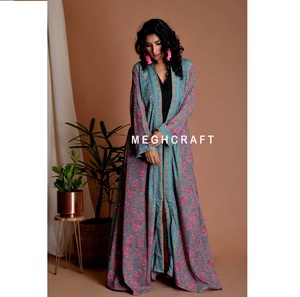 Kimono de Seda Tipo Sari para Mujer, Elegante Estampado Floral, Cierre con Cordón en la Cintura, Cuello en V Suave, Ropa de Playa para Primavera/Verano - Product Image 6