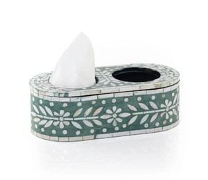 Luxury Mother of Pearl Inlay Oval Tissue Box <b>Cover</b> with Utensil Organizer Decorative Tissue Holder for <b>Dining</b> <b>Table</b>, Kitchen - Product Image 3
