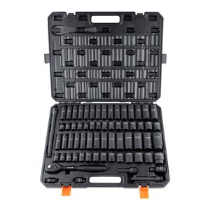 Set presa di impatto per riparazione Auto da 65 pezzi 1/2 \ "3/8 di azionamento \" SAE 1-1/4 \ "metrica 6 punti Cr-V in lega di acciaio resistente - Product Image 1