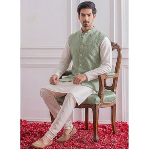 Pista Green Jacket Heavy Embroidery White Silk Material Sequence Work <b>Kurta</b> Indian Traditional Wear Lehenga Model Number Lehenga - Product Image 2