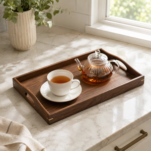 Wooden Rectangular Handmade Storage <b>Tray</b> <b>Handles</b> Natural Wood Finish Modern Design Food Grade for Desk/Table Use Drink Food - Product Image 4