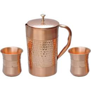 Carafe à eau en cuivre pur avec 2 gobelets, ensemble artisanal, pichet ayurvédique en cuivre pour une hydratation saine et un bien-être digestif, 2L - Product Image 6