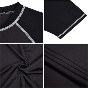 Quick dry dark gray rash guard <b>men</b> short sleeve swim shirt UPF 50+ breathable contrasting white stitching <b>top</b> - Product Image 3