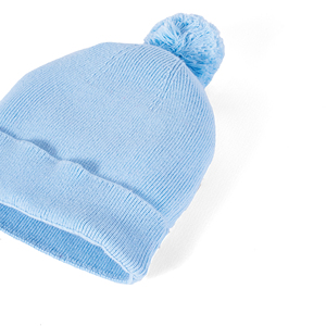 Gorro de Bebé Azul Claro con Pompón, Gorro de Invierno de Punto Suave, Unisex, Color Sólido, Estilo Casual, 100% Algodón Transpirable - Product Image 4