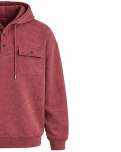 Sudadera con Capucha Roja para Hombre, con Cierre de Botones, Bolsillos Dobles en el Pecho, Estilo Casual Urbano, Fabricante Personalizado - Product Image 3