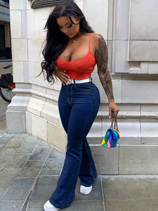 Jeans de Mujer de Cintura Alta, Estilo Vintage, Azul Oscuro, Pierna Ancha, Corte Acampanado, Nuevo Estilo Casual para Primavera y Otoño - Product Image 6