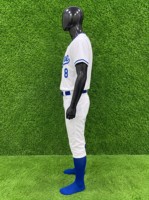Maillot de baseball pour homme Topline, col en V, blanc et bleu, manches courtes, coupe classique, boutons sur le devant, respirant, séchage rapide, polyester, toutes saisons
