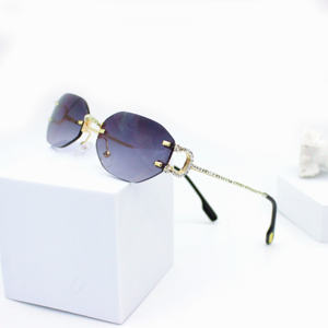 Lunettes de soleil rectangulaires sans monture, verres dégradés verts, protection UV400, unisexe, mode adulte, protection solaire, boîte incluse - Product Image 2