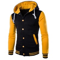Veste universitaire à capuche personnalisée noire, rouge, noire et jaune pour hommes, en polaire, style Letterman, fabricant OEM ODM