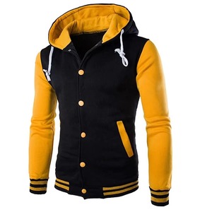 Veste universitaire à capuche personnalisée noire, rouge, noire et jaune pour hommes, en polaire, style Letterman, fabricant OEM ODM - Product Image 3