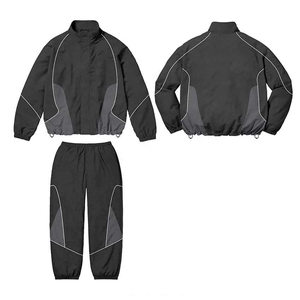 Custom Plain Streetwear 2 Pieces Sports <b>Running</b> Track Suit Nylon <b>Reflective</b> Piping Windbreaker <b>Jackets</b> and Jogger Tracksuit Set - Product Image 6