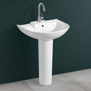 Lavabo de Pedestal de Piedra con Certificación NSF Selina, Forma Irregular, Grifo de un Solo Orificio, Diseño Minimalista, Lavabo de Baño Montado en el Suelo - Product Image 3