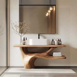 Vasque de salle de bain moderne faite à la main avec bord brut, résistante à l'eau, écologique, qualité hospitalière, dimensions 40x30x16 pouces - Product Image 1