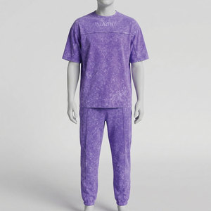Conjunto de Camiseta y Pantalones de Felpa a Cuadros Morados para Hombre, Estilo Casual, 220g, Transpirable, para Otoño - Product Image 1