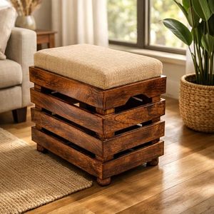 Wooden Storage Stool with <b>Cushion</b> Collapsible Multi Functional Ottoman Magazine Book Storage Seat for Home Living Room Bedroom - Product Image 5