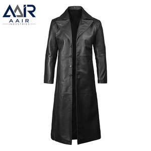 Gabardina de Cuero Genuino para Hombre, Larga, Transpirable, Resistente al Viento, Corte Regular, para Uso Casual y Formal - Product Image 1