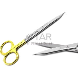 Tijeras Goldman Fox Rectas TC 13cm de Acero Inoxidable, Instrumentos Quirúrgicos Médicos, Anillos Dorados, Precio al por Mayor, Proveedor a Granel - Product Image 1