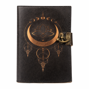 Cuaderno de cuero hecho a mano con estampado UV personalizado al por mayor, con diseño de luna creciente dorada y estrellas, cuaderno de bocetos de ensueño, Grimorio, artículos de brujería - Product Image 1
